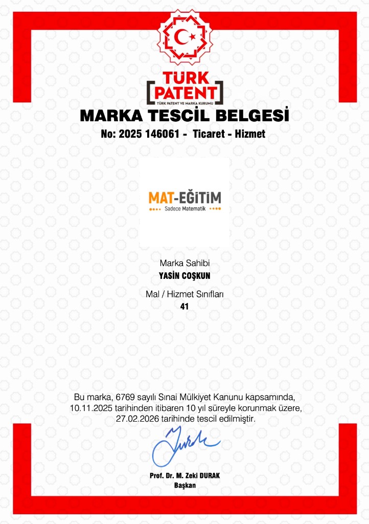 MAT-EĞİTİM marka tescil belgesi