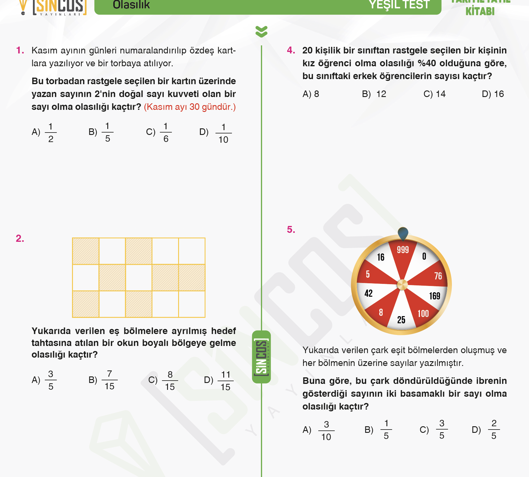 Lgs Matematik Olasılık Özel Test - 1 - İzmir İçerik - Yasin Coşkun Eğitim Kurumları